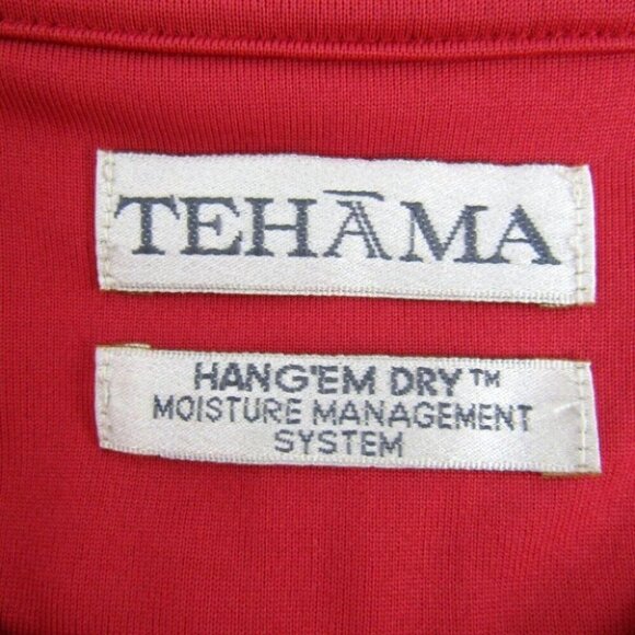 Tehama Red Diamond Weave Golf Polo Shirt Mens Size L Red Short Slv Hang Em Dry - Picture 8 of 13